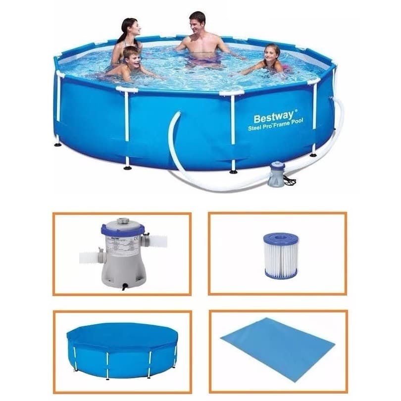Piscina Bestway 4678 L Azul + Bomba Filtro 110v + CAPA + FORRO