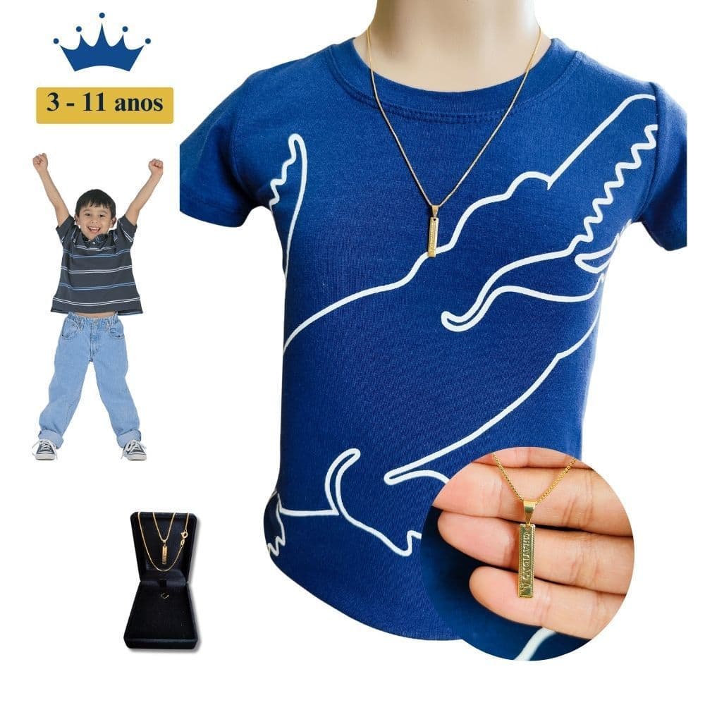 Colar Corrente Menino Infantil Banhado A Ouro 18k + Pingente Gratidão