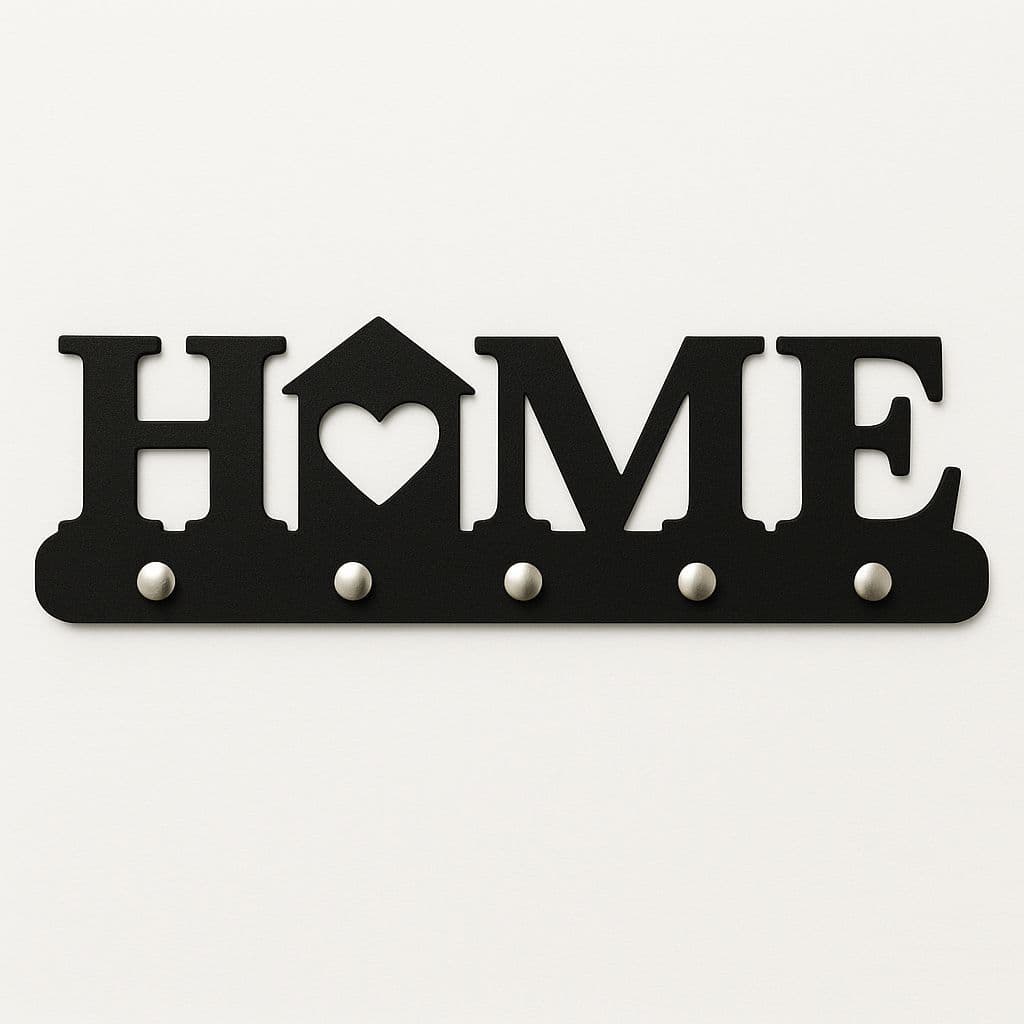 Porta Chaves Home MDF 25cm Preto Fosco com Fita Dupla Face Decoração Parede Organização Casa