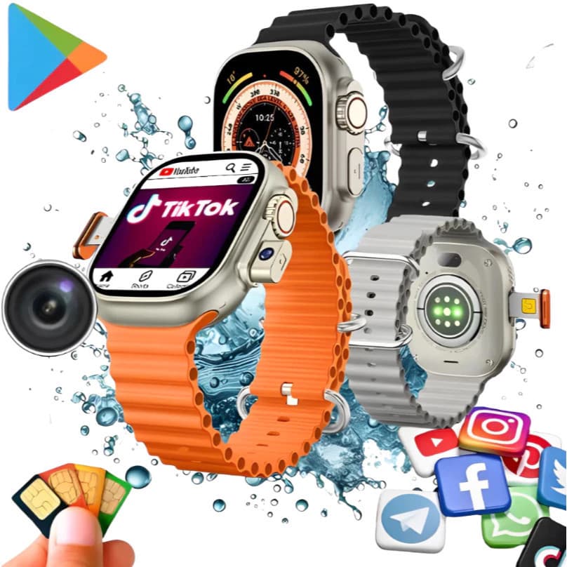 OFERTA Relogio Smartwatch 5G+ Microwear Ultra 3 AI Chip Câmera 16GB/2GB RAM 7 Pulseiras Película e Case de Proteção 001