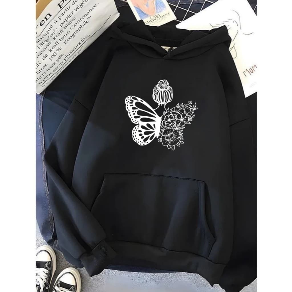 Moletom Canguru Girl Butterfly Flores Agasalho Casaco Blusa De Frio Blusão Capote Flanelado