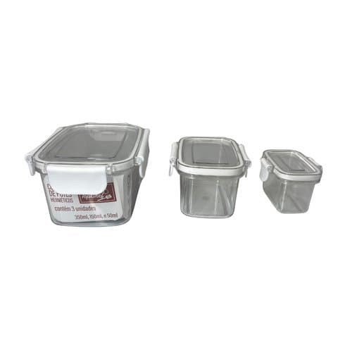 Kit 3 Potes Hermeticos Armazenamento Seguro Duravel Conservacao Alimentos Cozinha