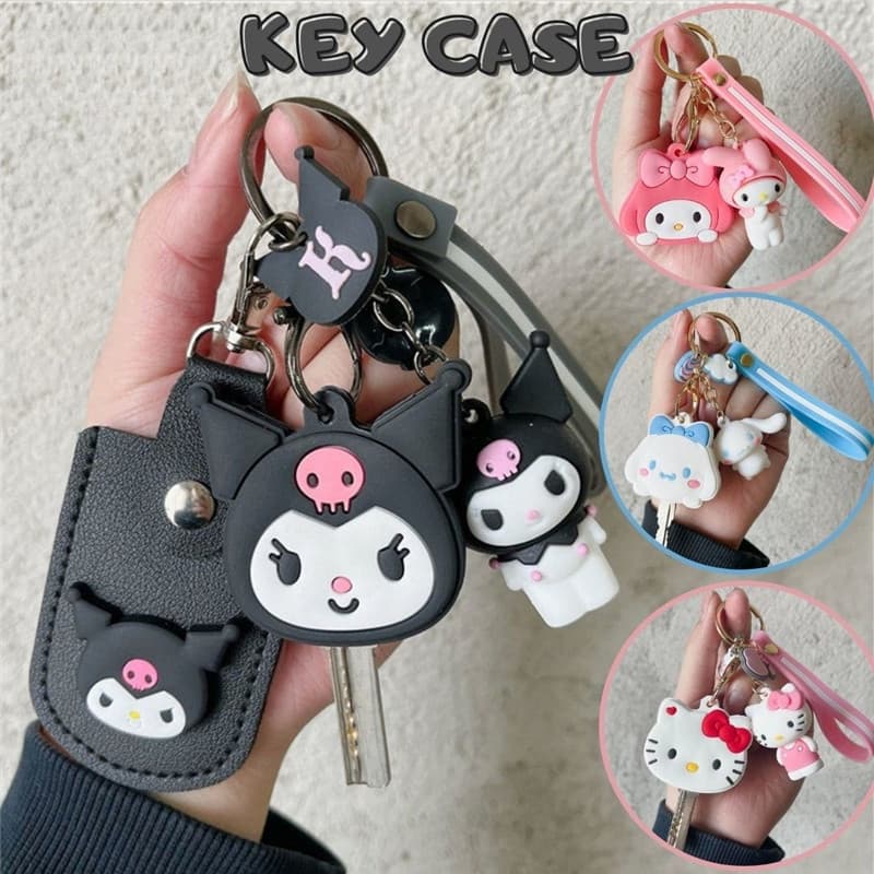 Chaveiro de Silicone fofo de desenho animado cobre Hello Kitty Cinnamoroll My Melody Kuromi Chaveiro C