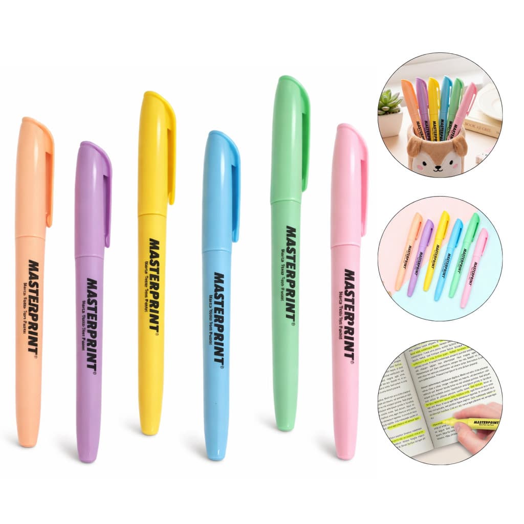 Caixa C/ 6 Canetas Marca Texto Tons Pastel Masterprint Ponta Chanfrada - Escolha A Cor