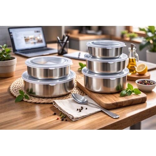 Kit 5 Potes Herméticos Inox com Tampa Vedacao Armazenamento