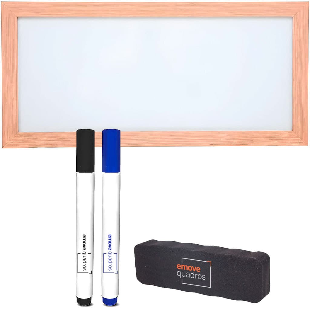 Stalo Lousa Branca 80x38cm Quadro Branco Escolar Com Moldura De Madeira Liso + 2 Canetas + Apagador