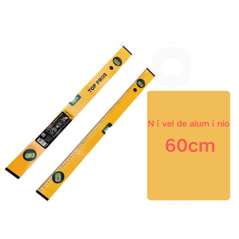 Nível de alumínio (60 cm) com 3 bolhas de nível. Nível de mão para nivelamento.