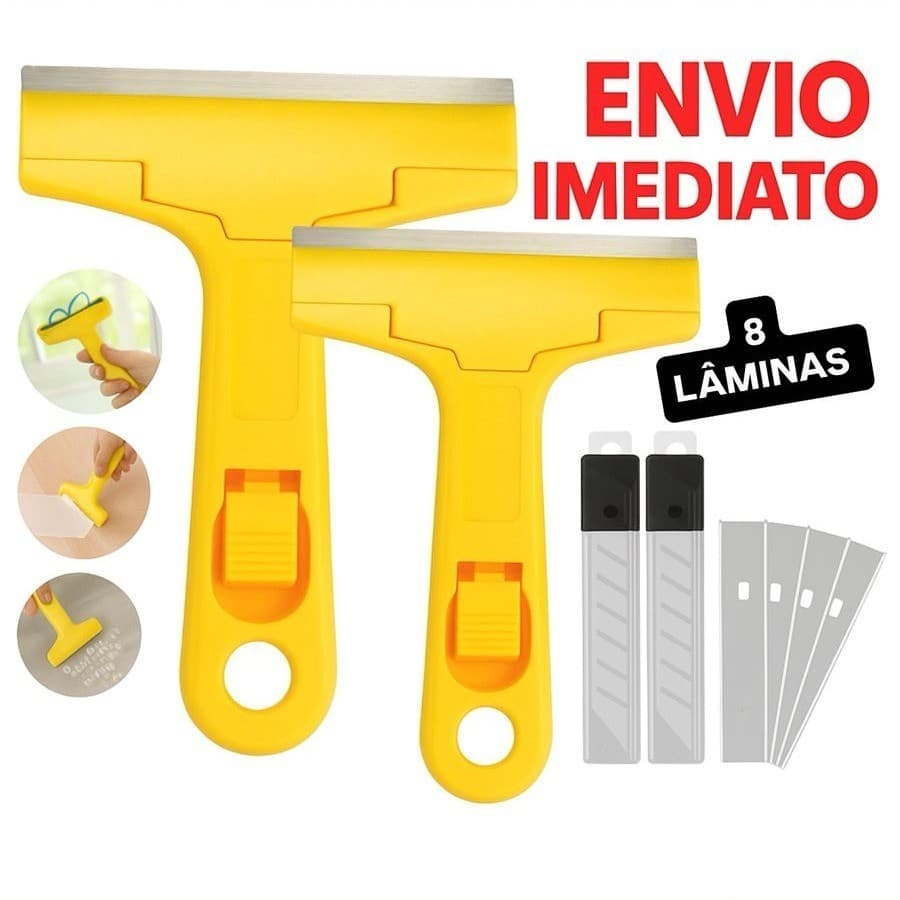 Kit 2 Estilete Raspador Profissional 20 Lâminas Tira Adesivo Cola Vidro Piso Fogao Parede 1 Unidade + 10 Lâminas