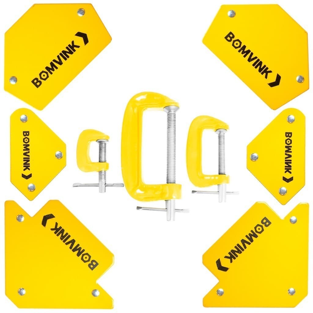 Kit 6 Esquadros Magnéticos + 3 Grampos Sargento Aço Profissional