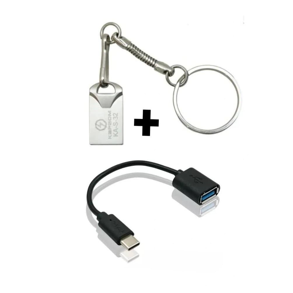 Kit Pen drive 16Gb metalico + Cabo Otg Usb x tipo C 2026 transferencia de dados para Smartphones