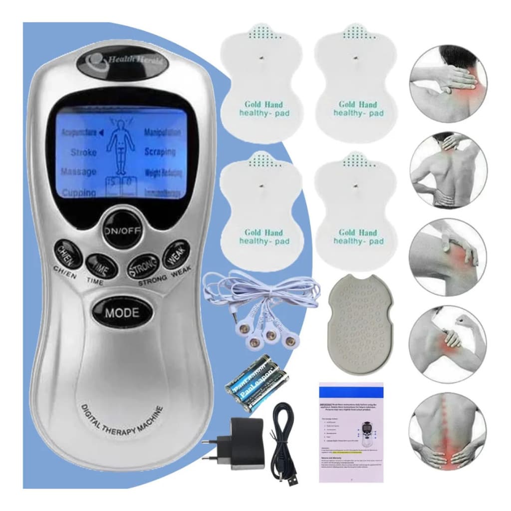 Massageador Elétrico Terapêutico TENS com Eletrodos | Estimulador Muscular Digital LCD | Alívio de Dores e Relaxamento