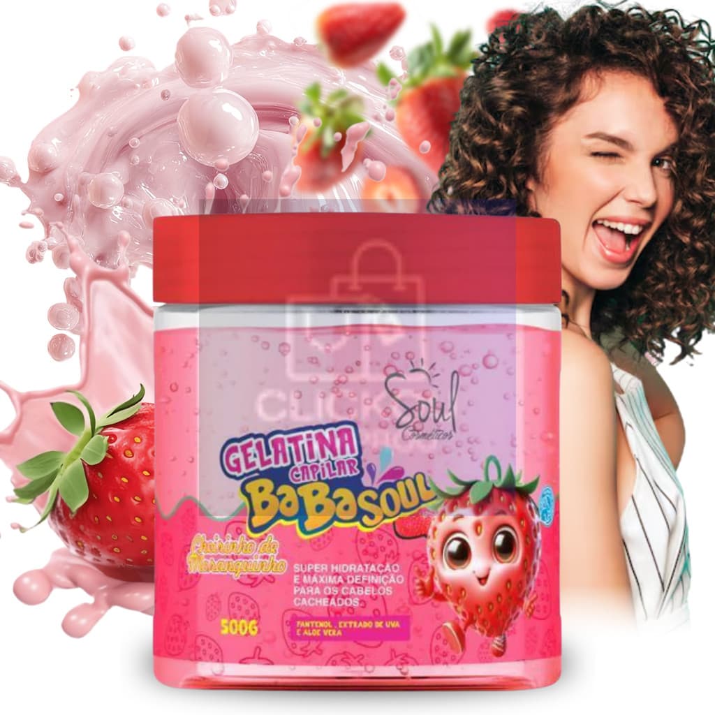 Gelatina Capilar Babasoul Moranguinho Para Cachos Volumoso Brilhante e Definidos Com Cheiro Morango