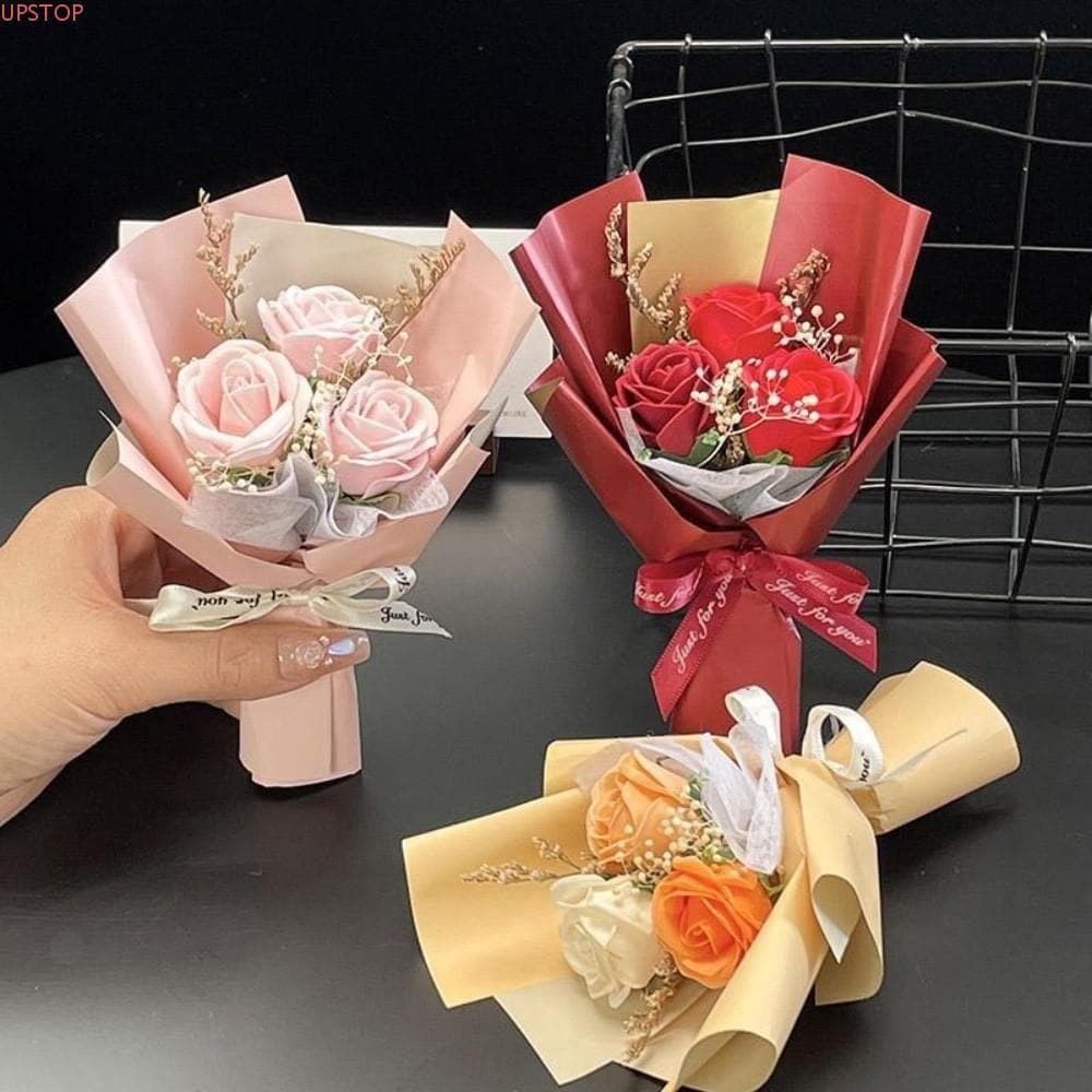 Buquê De Flores Artificiais UPSTOP , Mini Rosas De Decoração , Falsas De 3 Cabeças