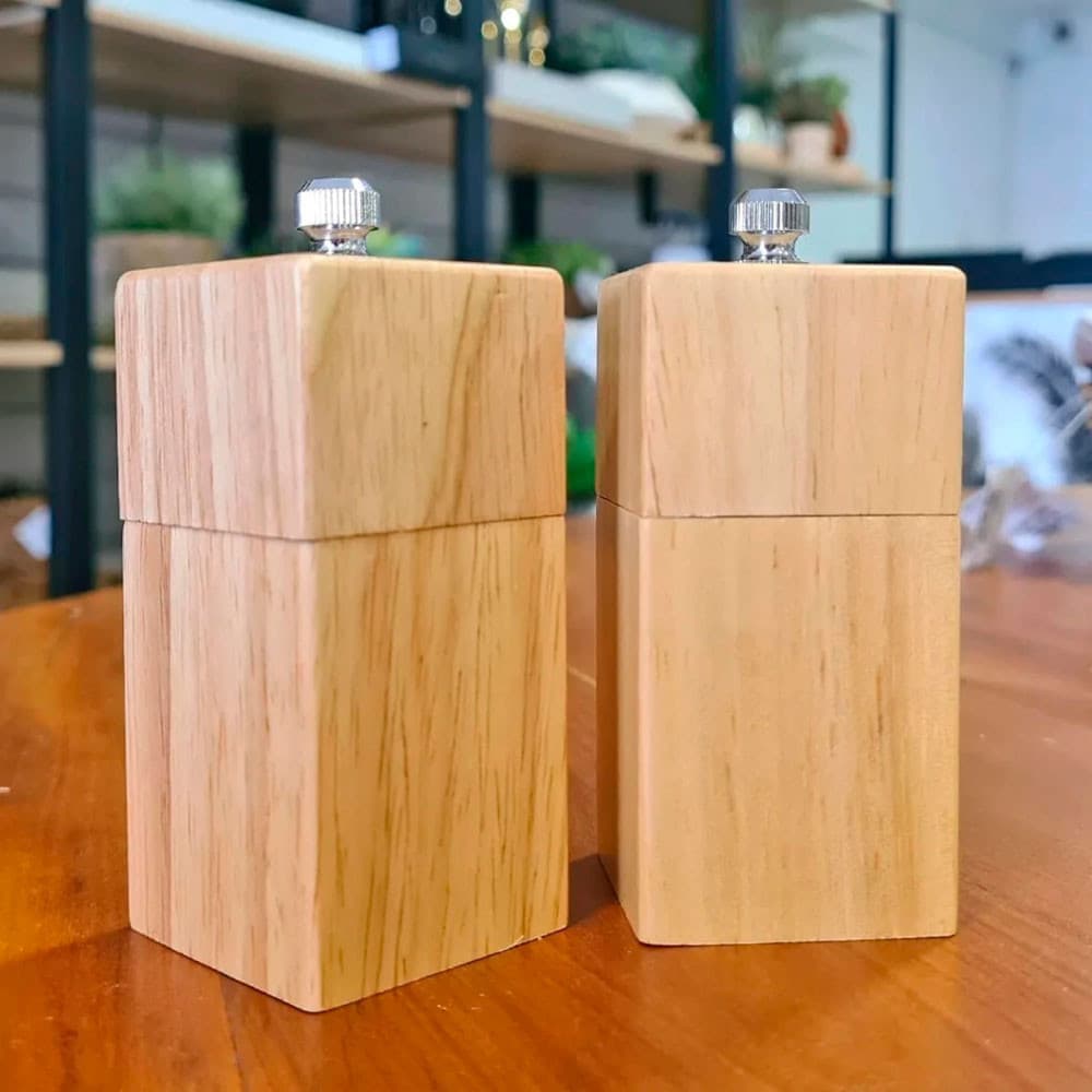 Conjunto Moedor Sal Pimenta 4,5x11cm Madeira Mai Home Elegante Mesa Posta