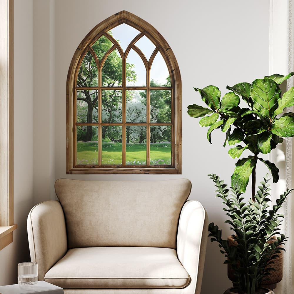 Ecologicamente correto arqueado janela falsa planta verde adesivos de parede quarto sala estar decoração casa adesivos d
