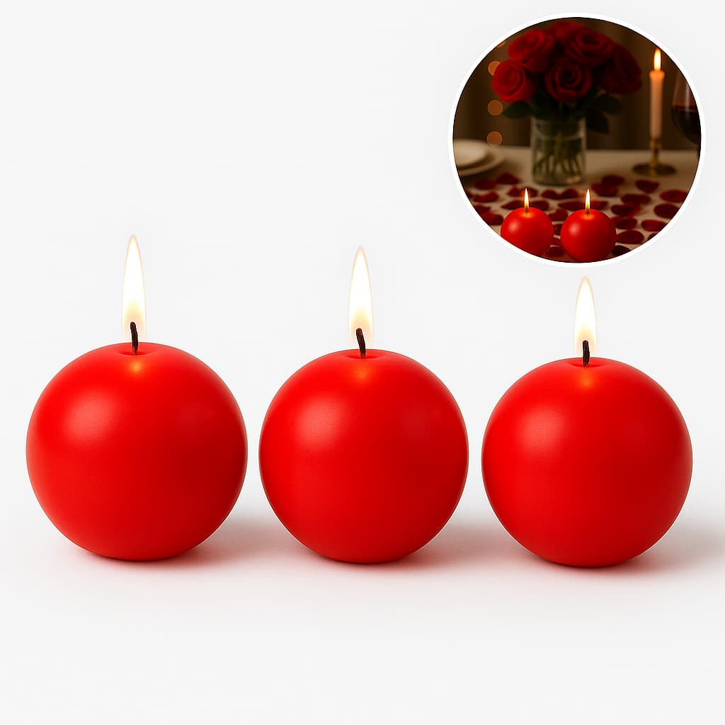 Vela Bola Vermelha Kit 3 Unidades Decorativa Romântica Dia dos Namorados