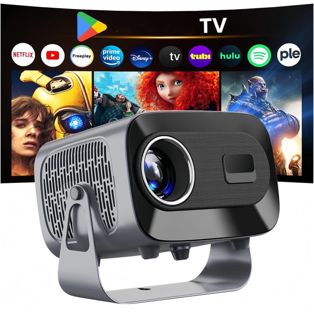 Projetor A10 Android TV 4K WiFi Dual Band Bluetooth 5.0 Portátil para Sala e Escritório