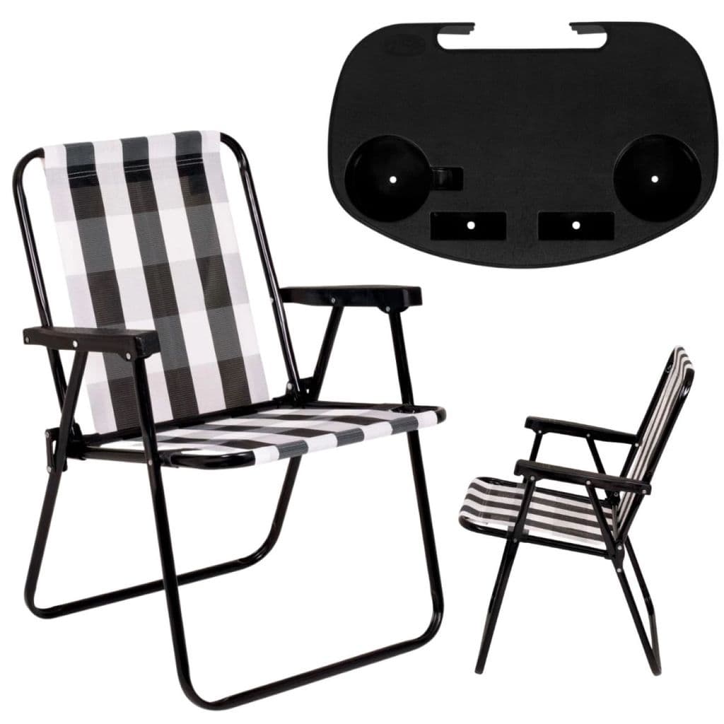 Kit 2 Cadeiras de Praia Retrô + 2 Mesas para Cadeira com Porta-copos