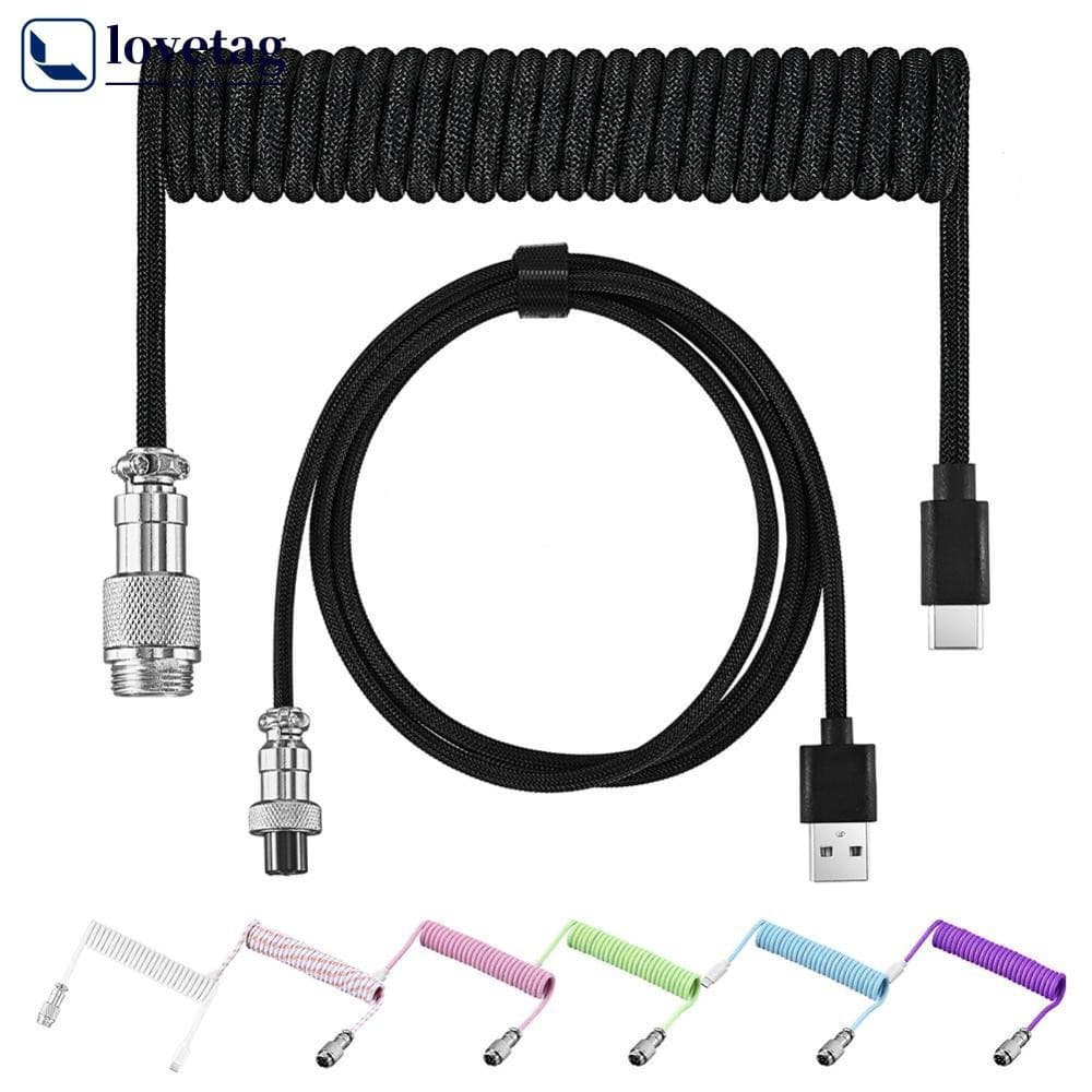 LOVETAG USB A Tipo C Para Teclado Mecânico De Jogos Fio De Manga Dupla Com Cabo De Alimentação Enrolado Aviador Destacáv