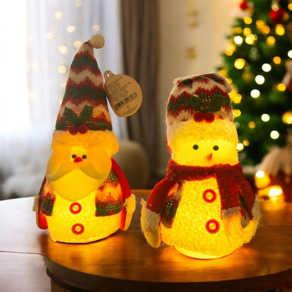 Boneco Enfeite de Natal Xadrez C/ LED 25cm em Poliéster
