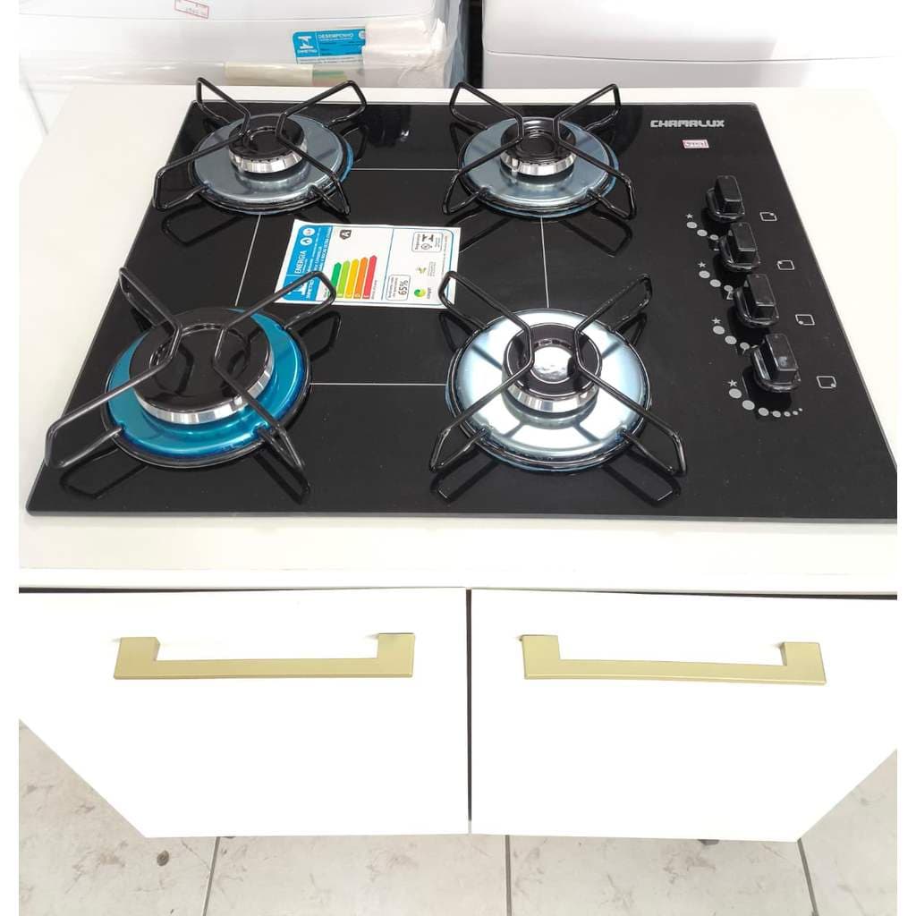 Fogão Cooktop + Balcão de Madeira Branco / 4 Bocas Chamalux  Bivolt