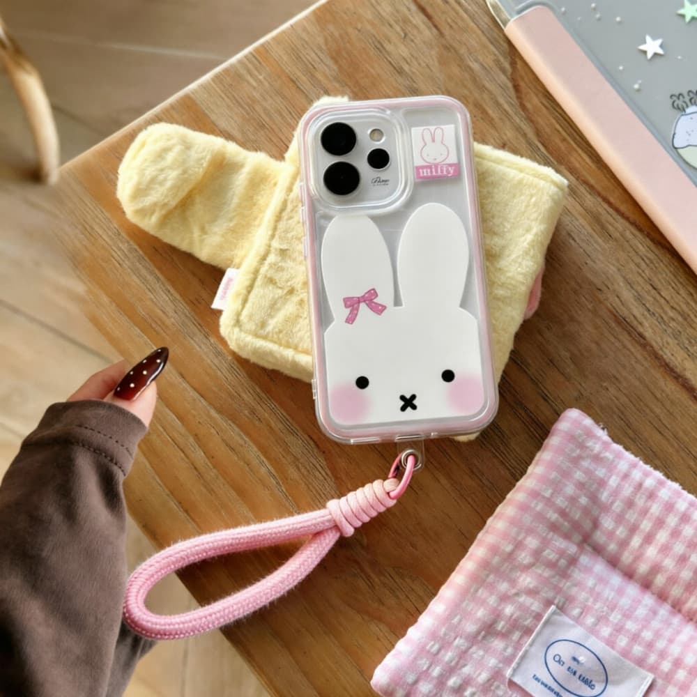 Capa Capinha Para iPhone 16 15 14 Plus 13 12 11 17 Ar Pro Max Acrílico Transparente 2 Em 1 Cordão Silicone Doc Ins Miffy