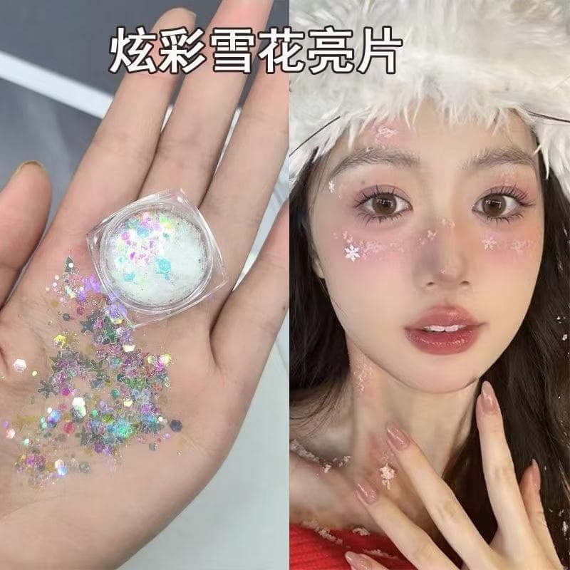Cenário de neve maquiagem criativa lantejoulas maquiagem remendo facial ornamentos faciais decoração de natal floco de n