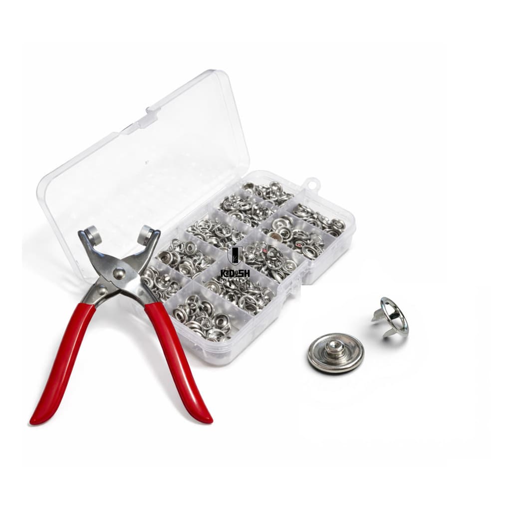 Kit Alicate Aplicador + 100 Botões de Pressão Metálicos Profissional Para Roupas Couro e Artesanato