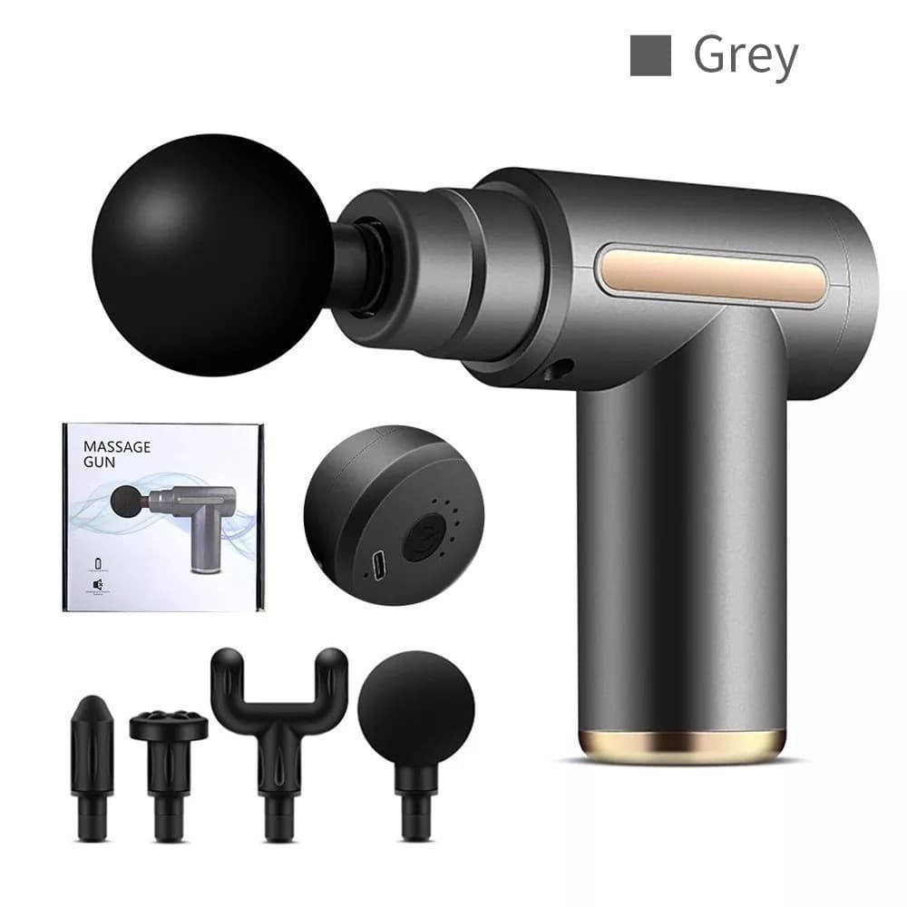 Pistola de Massagem Muscular Portátil Elétrica Profissional Recarregável USB com Múltiplas Ponteiras para Relaxamento