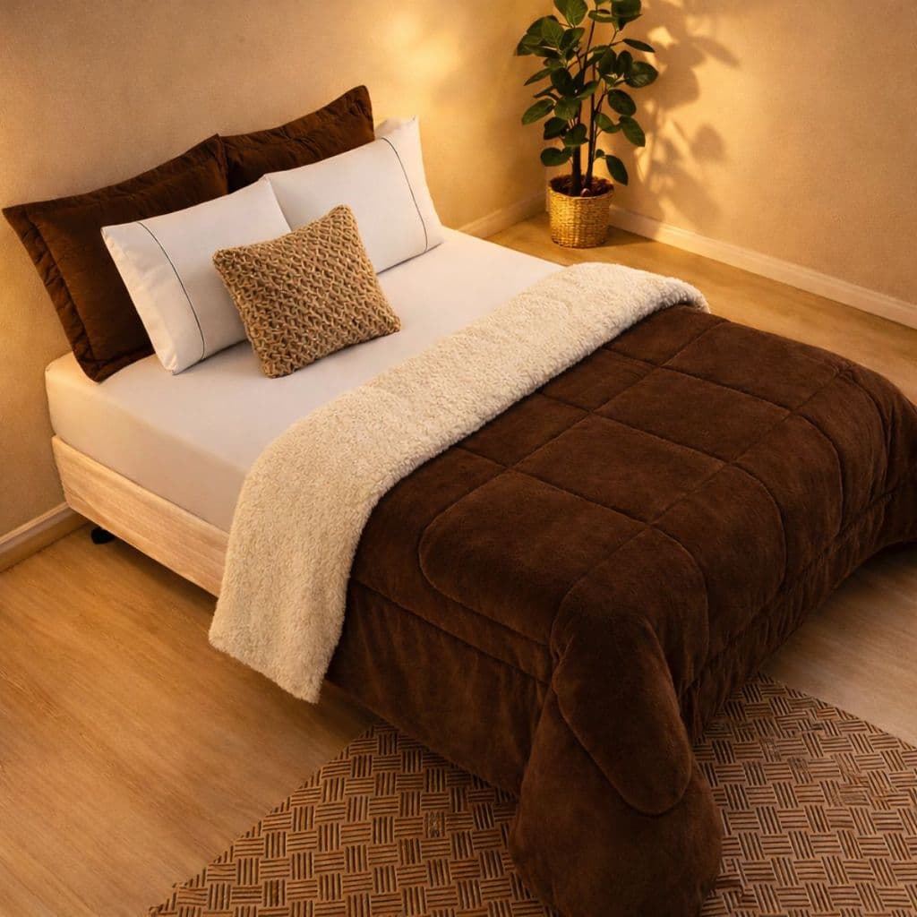 Coberdrom Casal Queen Sherpa Edredom Pele de Carneiro 2,40 x 2,20m Toque Macio Para o Frio