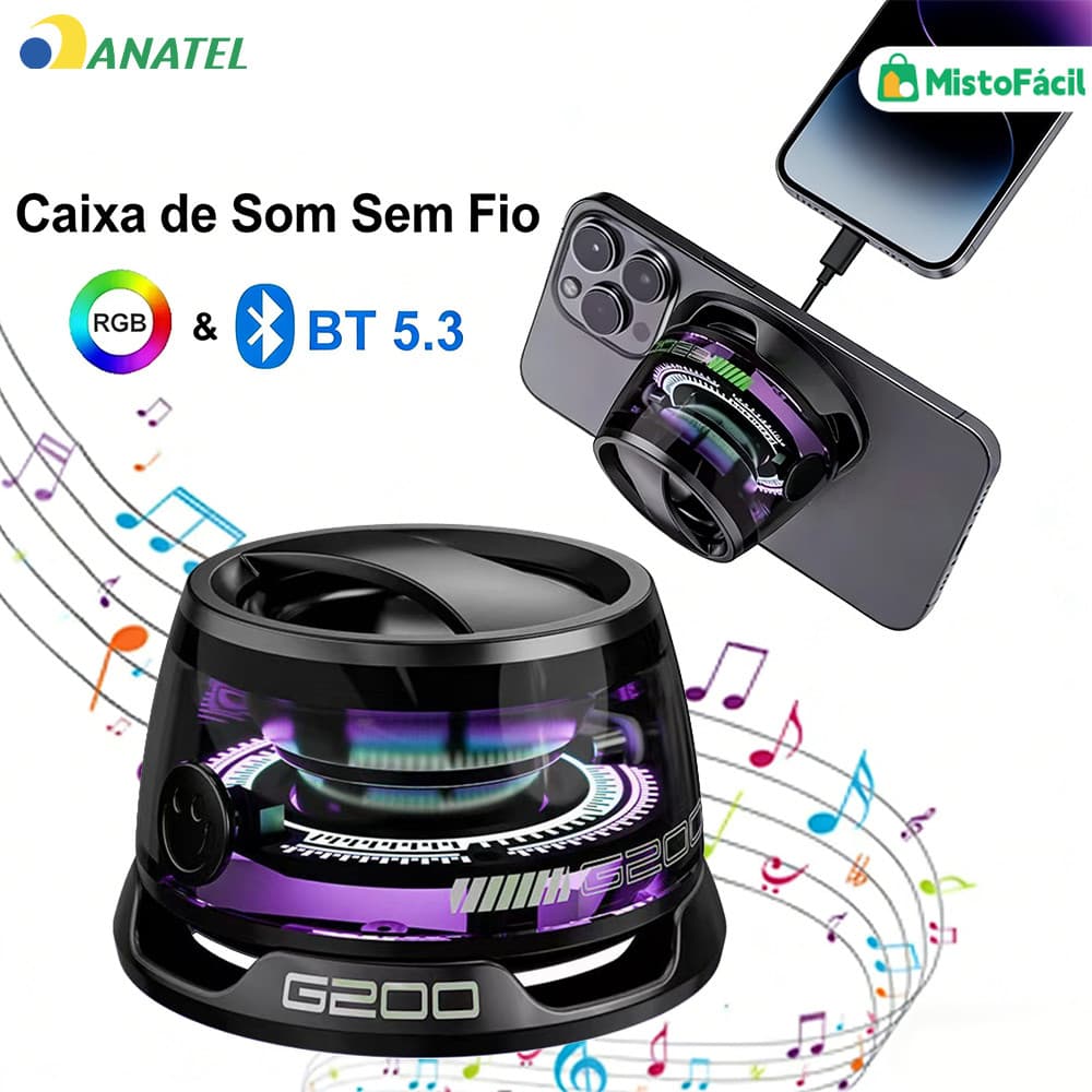 Mini Caixa de Som Bluetooth Magnética – Speaker Portátil com LED RGB e À Prova d’Água
