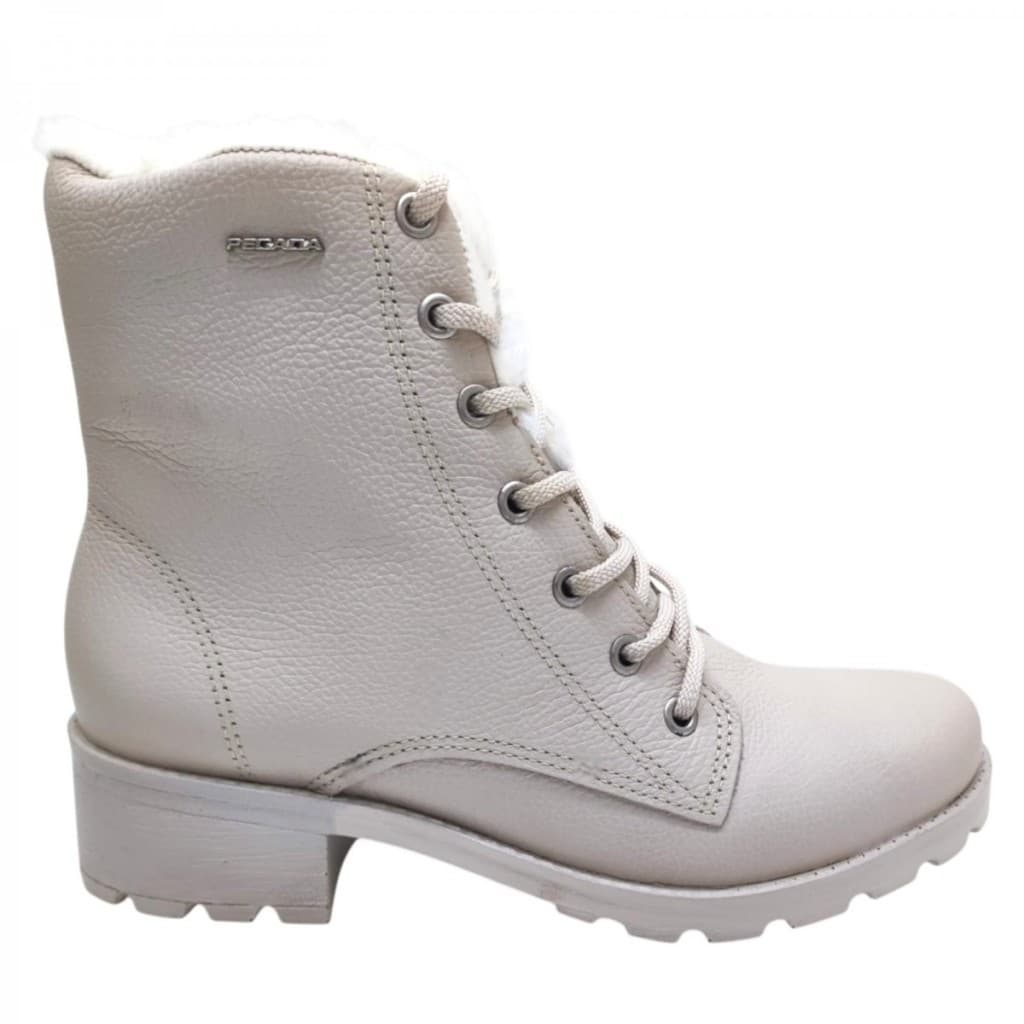 Bota Feminina Pegada Couro Legítimo Coturno Com Lã Forrada Cano Curto Confortável Tratorada Inverno