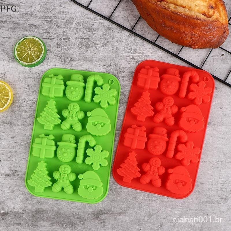 PFG Tema De Natal Silicone Doces Molde Chocolate Biscoito Ferramentas De Cozimento Bandejas Árvores Gengibre Homem Prese