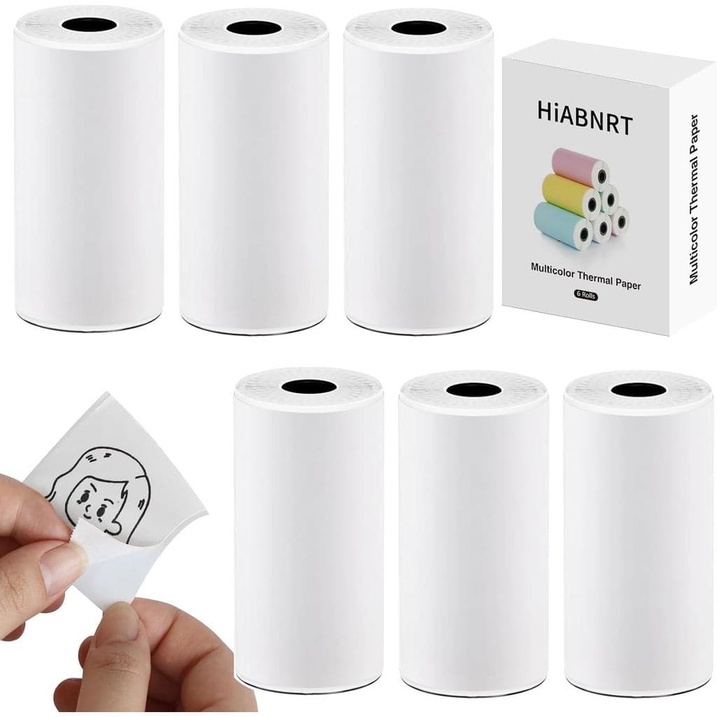 6 Rolos de Papel Térmico Adesivo para Mini Impressora Compatível com M02/T02, Papel Branco Autoadesivo 53x28mm, Adesivo