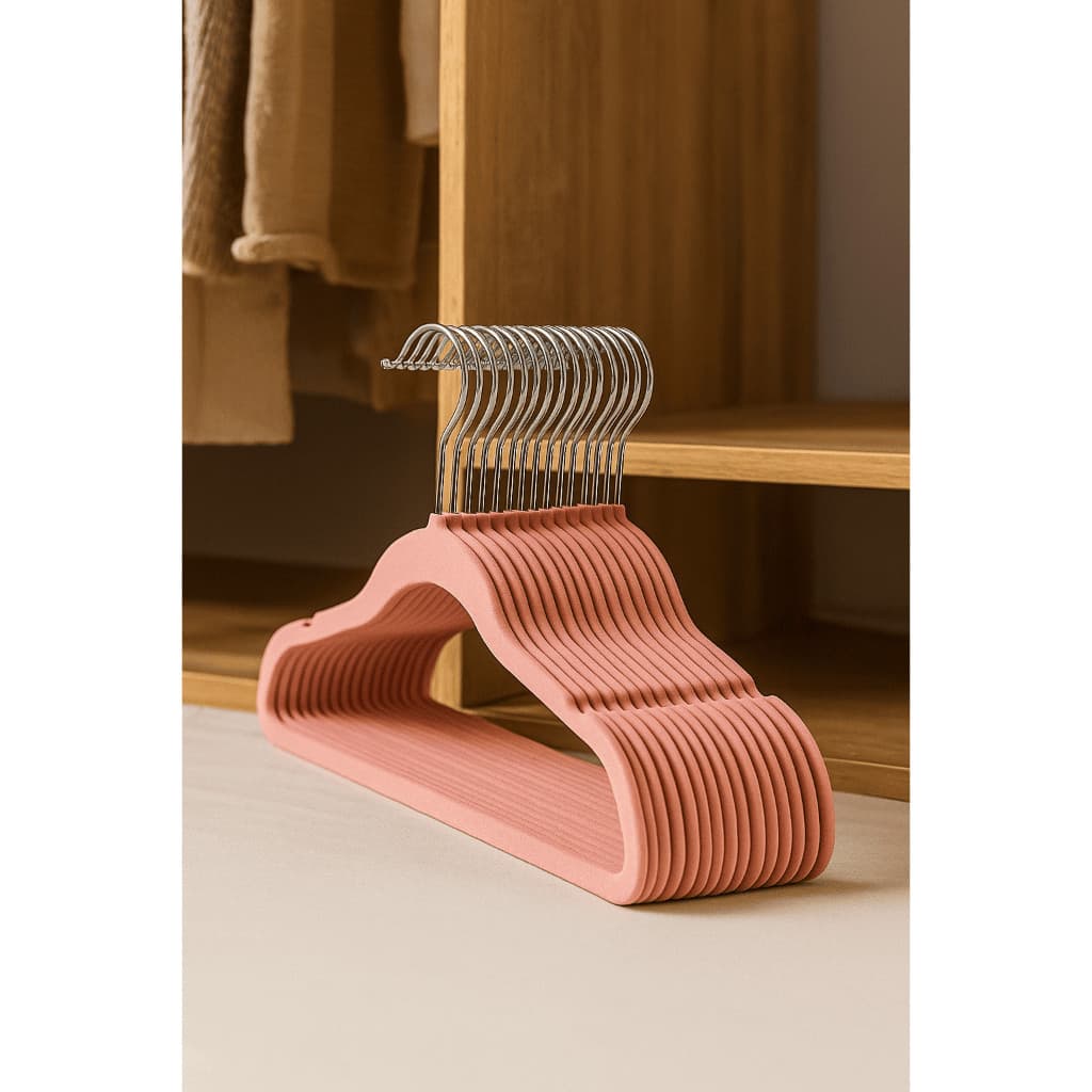 Kit Cabides Slim Veludo Antideslizante Closet Armário Finos Conjunto Gancho Roupas Organização