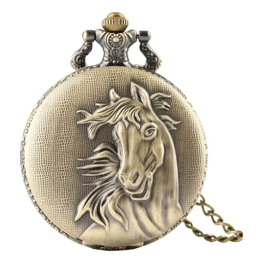 Relógio De Bolso Corrente Vintage Original Cabeça De Cavalo