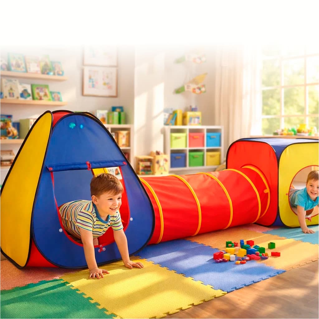 Toca Barraca Cabana Tenda Dobravel Tunel 3 x 1 Infantil Colorida