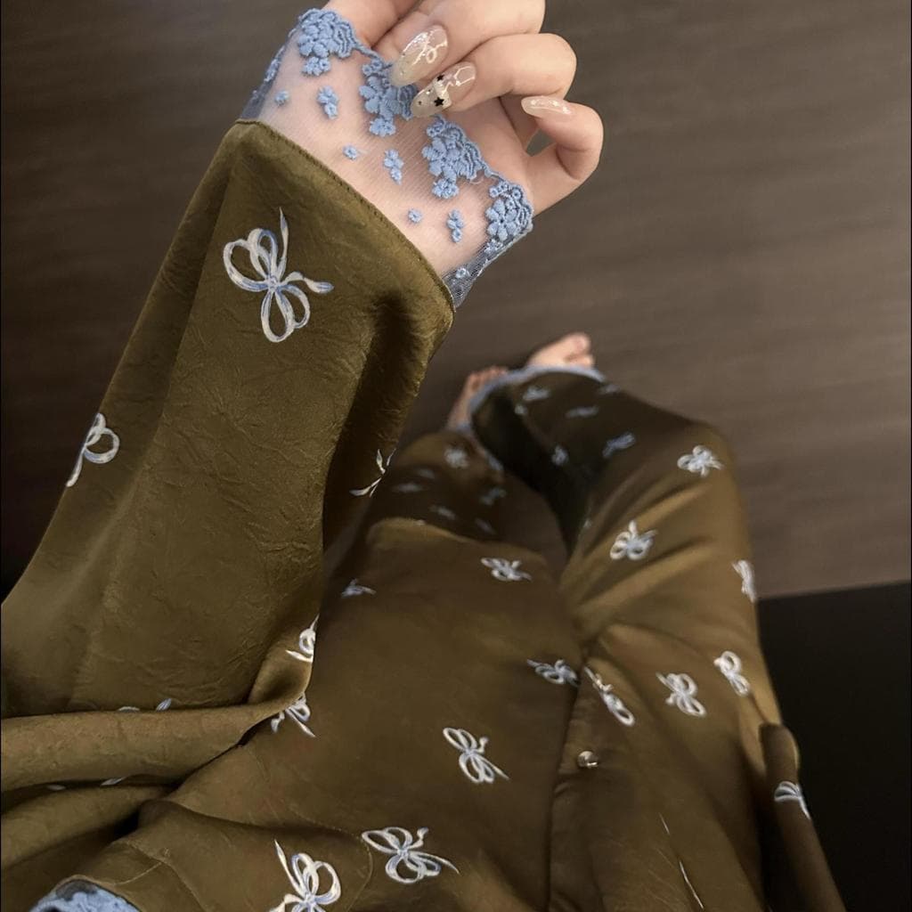 Senhoras coreanas sentir impresso pijamas de seda gelo feminino Casual tamanho grande exterior Wear pronto estoque