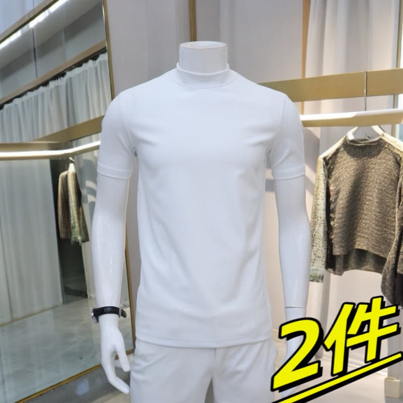 Modal algodão meia gola alta de manga curta camiseta masculina cor sólida verão estilo fino fino ajuste na moda meia man