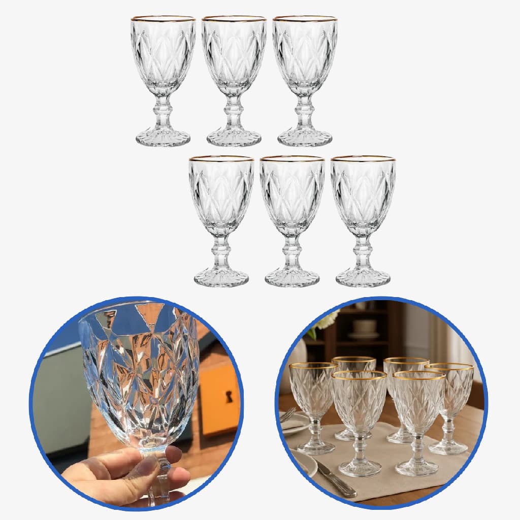 Jogo De 6 Taças Borda Dourada 330ml Diamond Clear Class Home