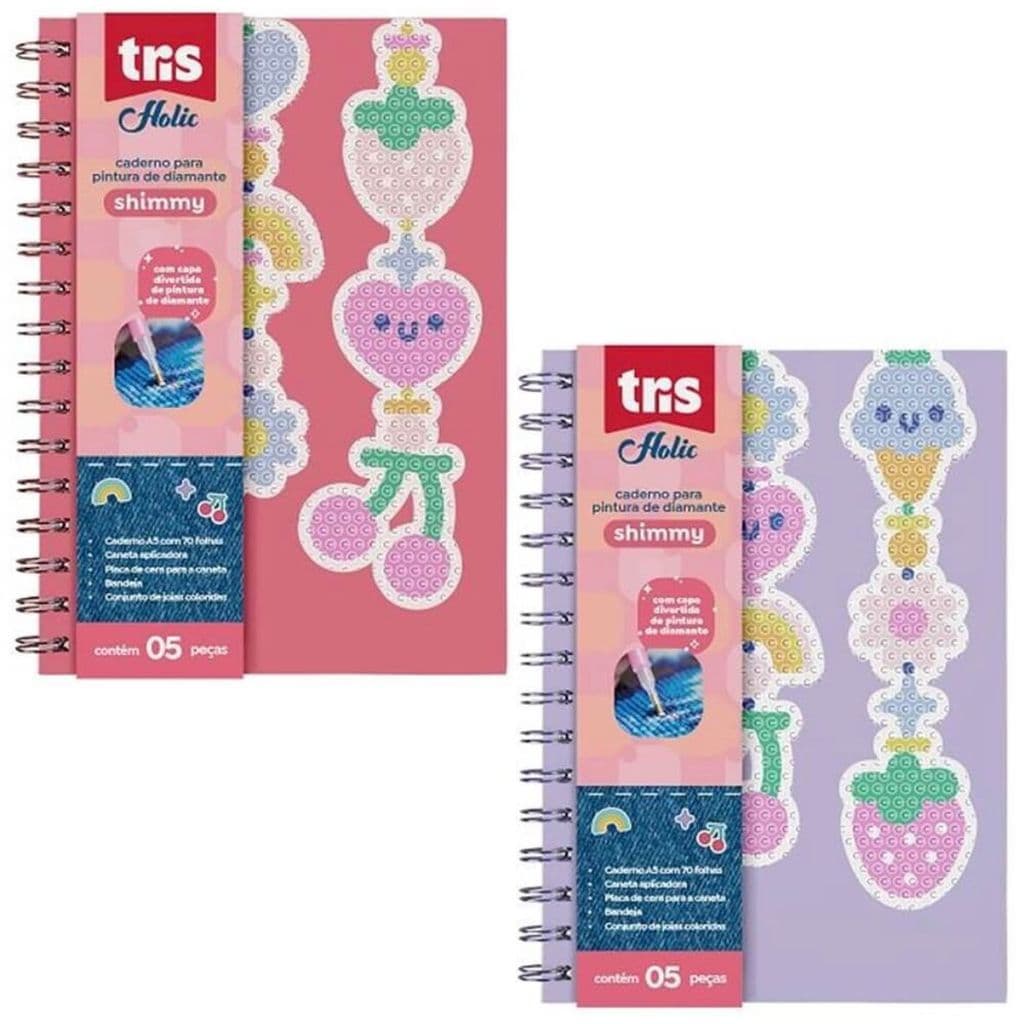 Caderno Pintura de Diamante Pautado A5 Shimmy Holic Charm Capa C/ Pintura de Diamante 70 Fls - Tris