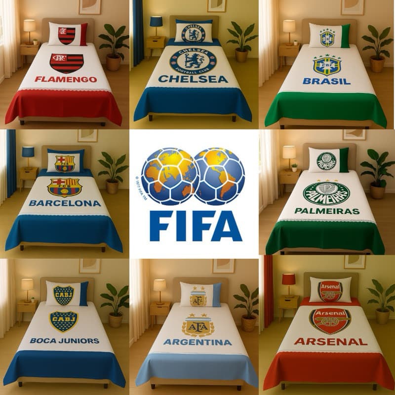 Lençol Solteiro Time de Futebol Fronha– Jogo de Cama Brasileirão Liga dos Campeoes champions league