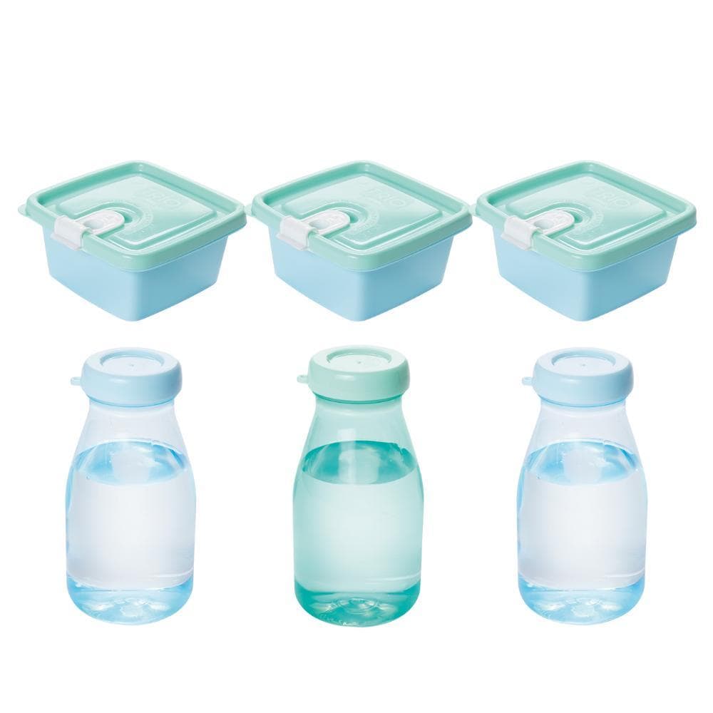 Kit 3 Potes 3 Garrafas Mini Lancheira Infantil Volta às Aulas Escolar Verde Azul Plasútil