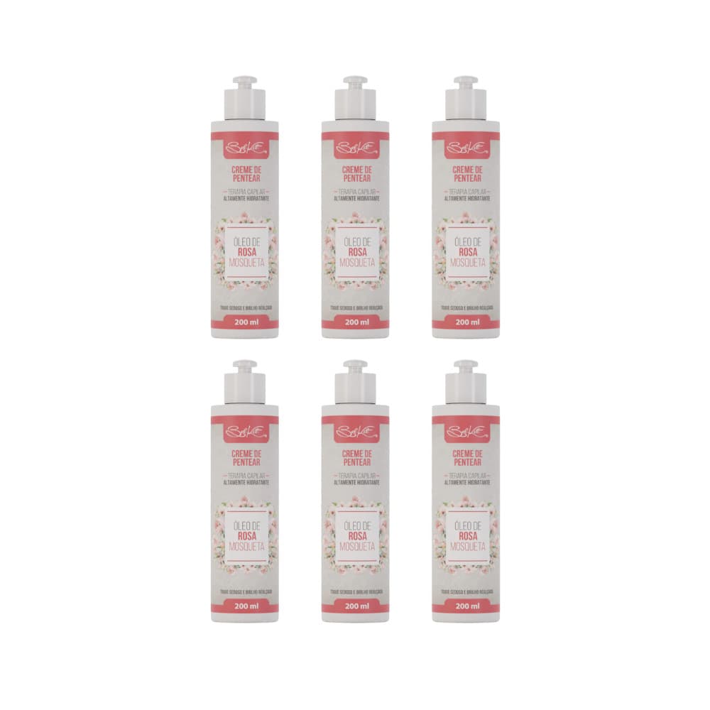 Kit 6 Creme de Pentear Óleo de Rosa Mosqueta Hidratação