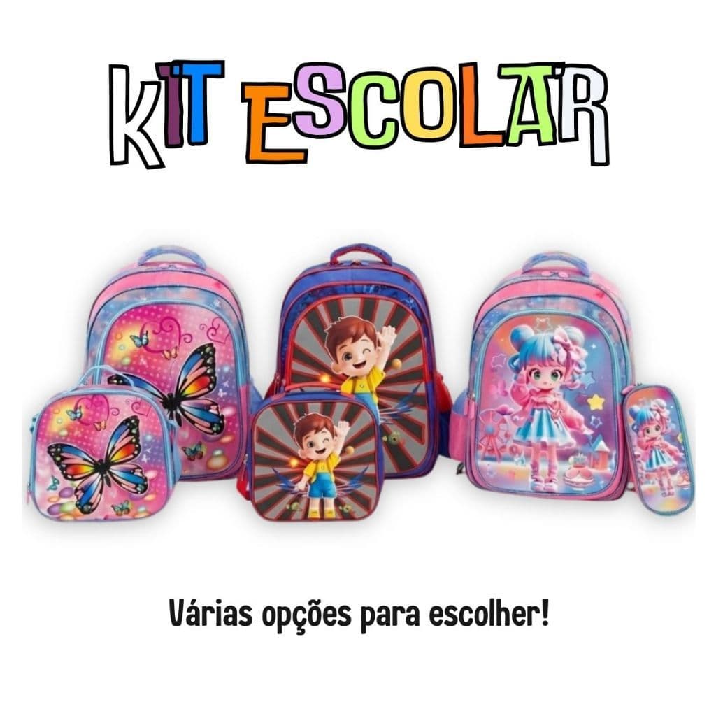 Kit Escolar Infantil Mochila Reforçada e Super Confortável | MASCULINO E FEMININO