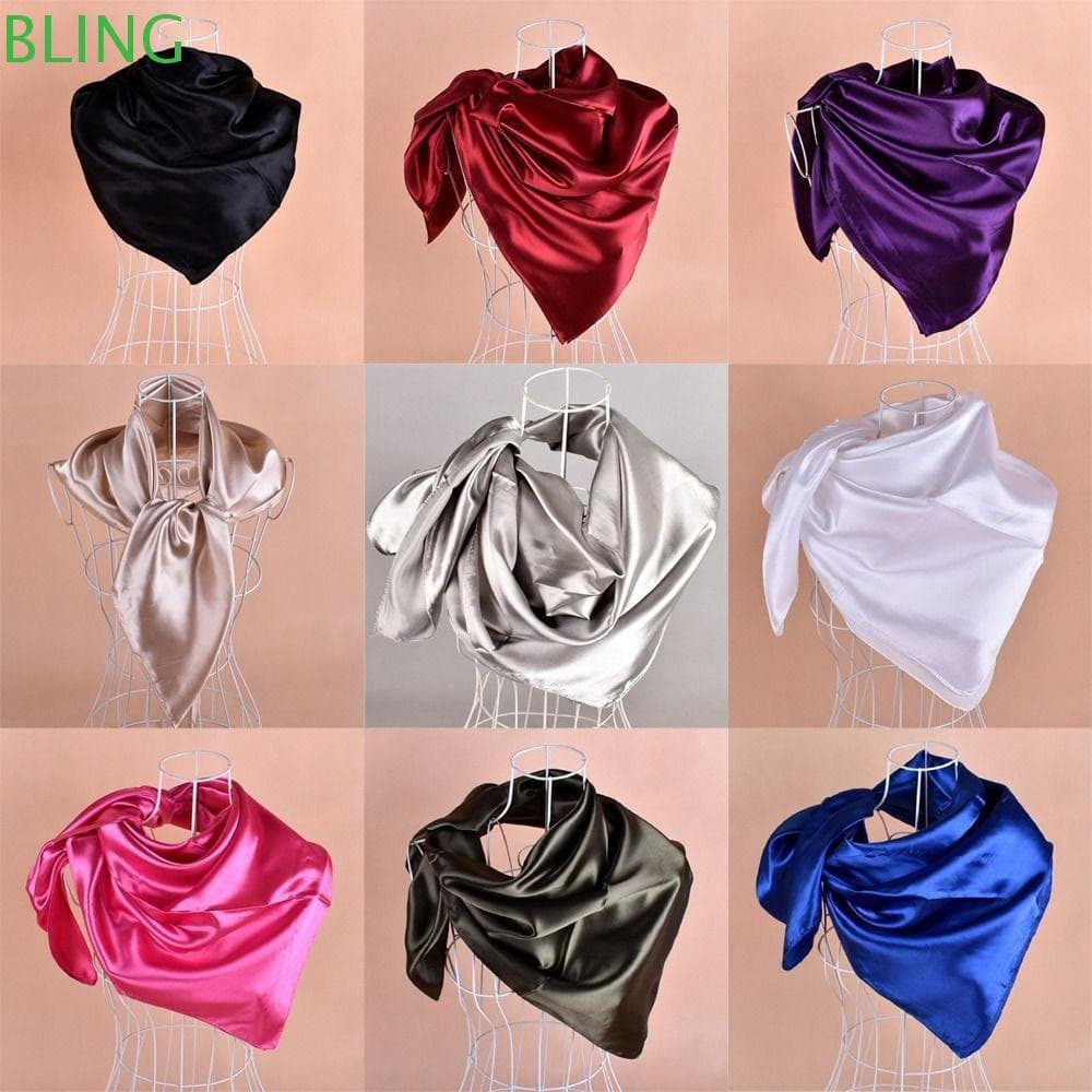 BLING Bandana De Cetim , Lenço De Cabeça Quadrado , 90 * 90cm Seda Foulard Quimio Bonés Hijab