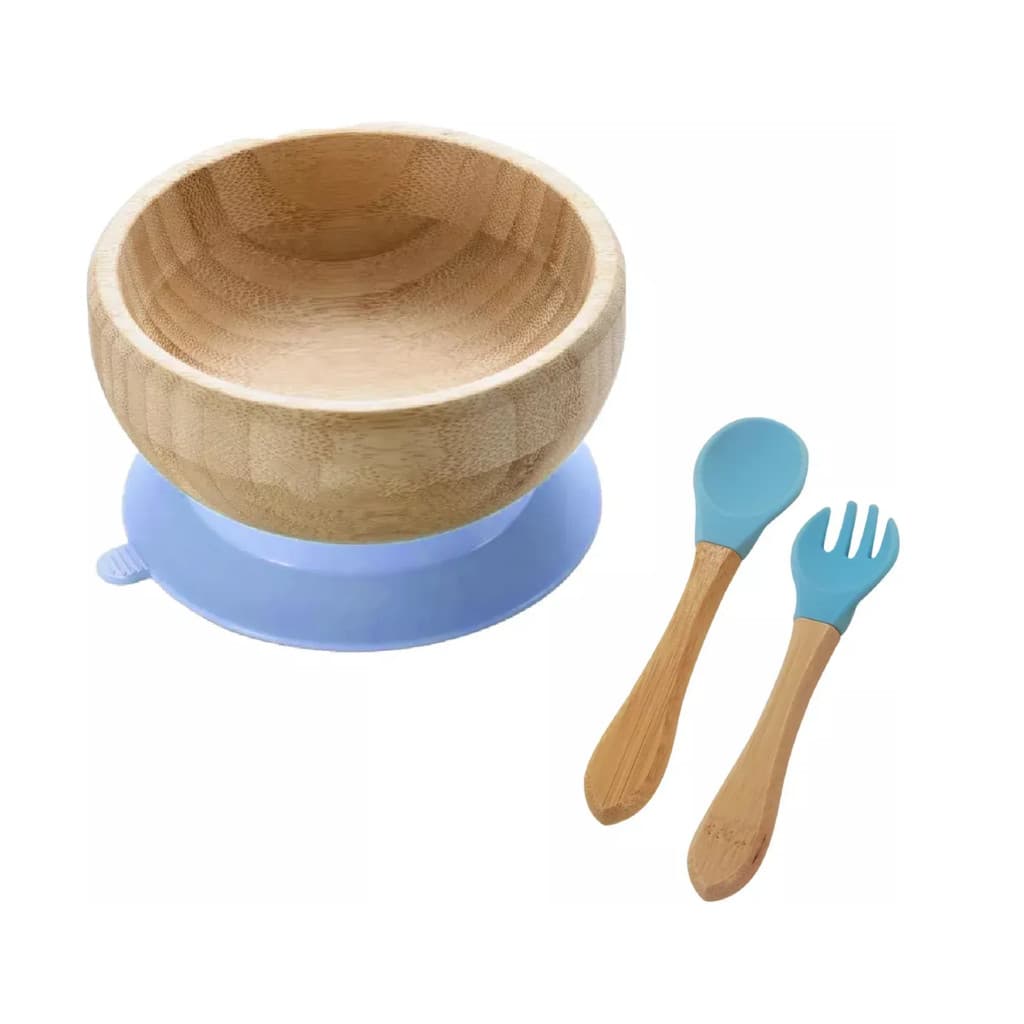 Tigela De Bambu Com Ventosa Para Bebê  - Azul