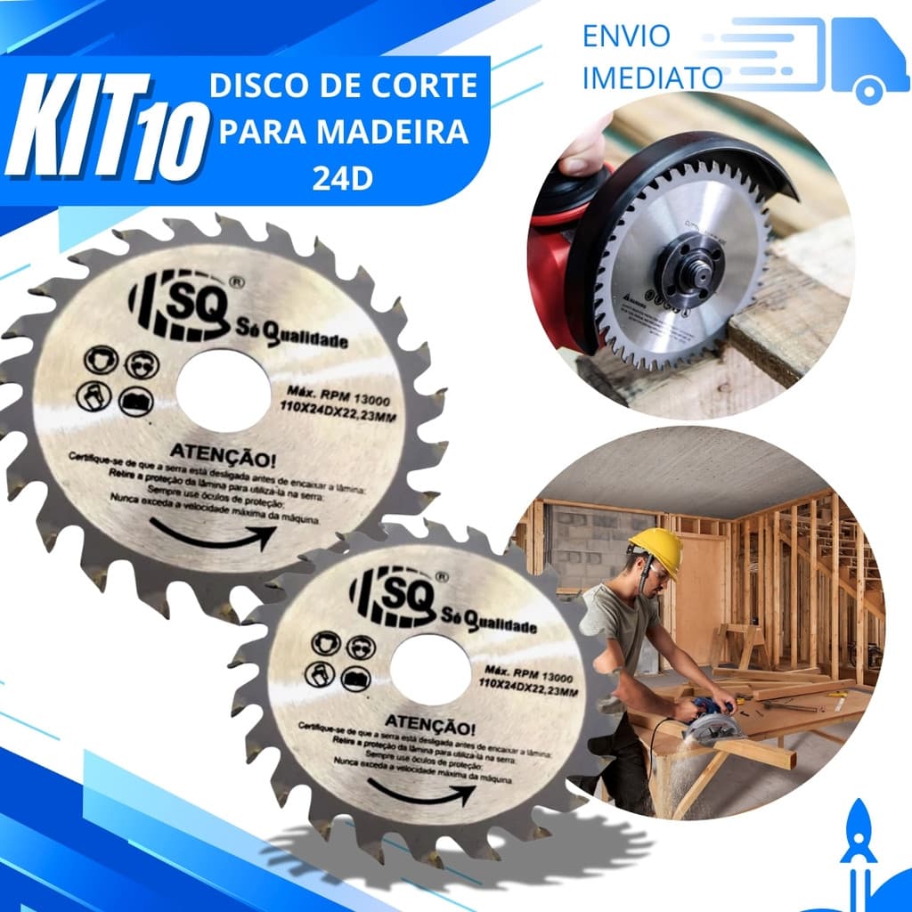 Kit 10,5 ou 3 Disco de Corte Widea 110x22,23MM 24 Dentes Profissional de Madeira MDF para serra Circular