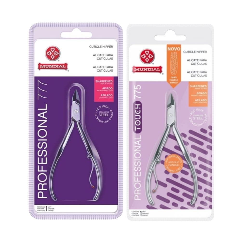 Kit 1 Alicate Cutícula Mundial Inox 777 + 1 Alicate Cutícula Mundial 775 Touch Manicure Unhas Aço Inoxidável