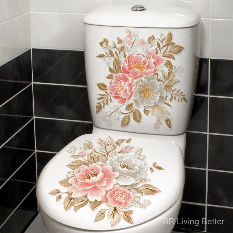 Adesivo Criativo de Flor de Riqueza para Banheiro, Adesivo de Decoração de Banheiro, Adesivo de Flor Fresca para Banheir